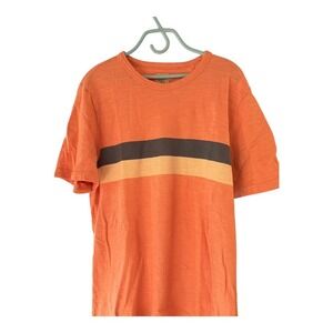 FAHERTY BRAND Men Orange Striped Cotton Short Sleeve T Shirt Size Large